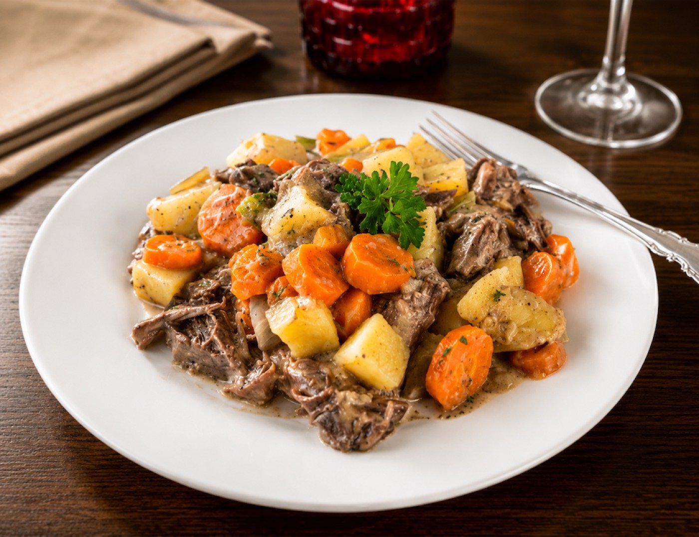 Old fashioned beef stew with potatoes and carrots